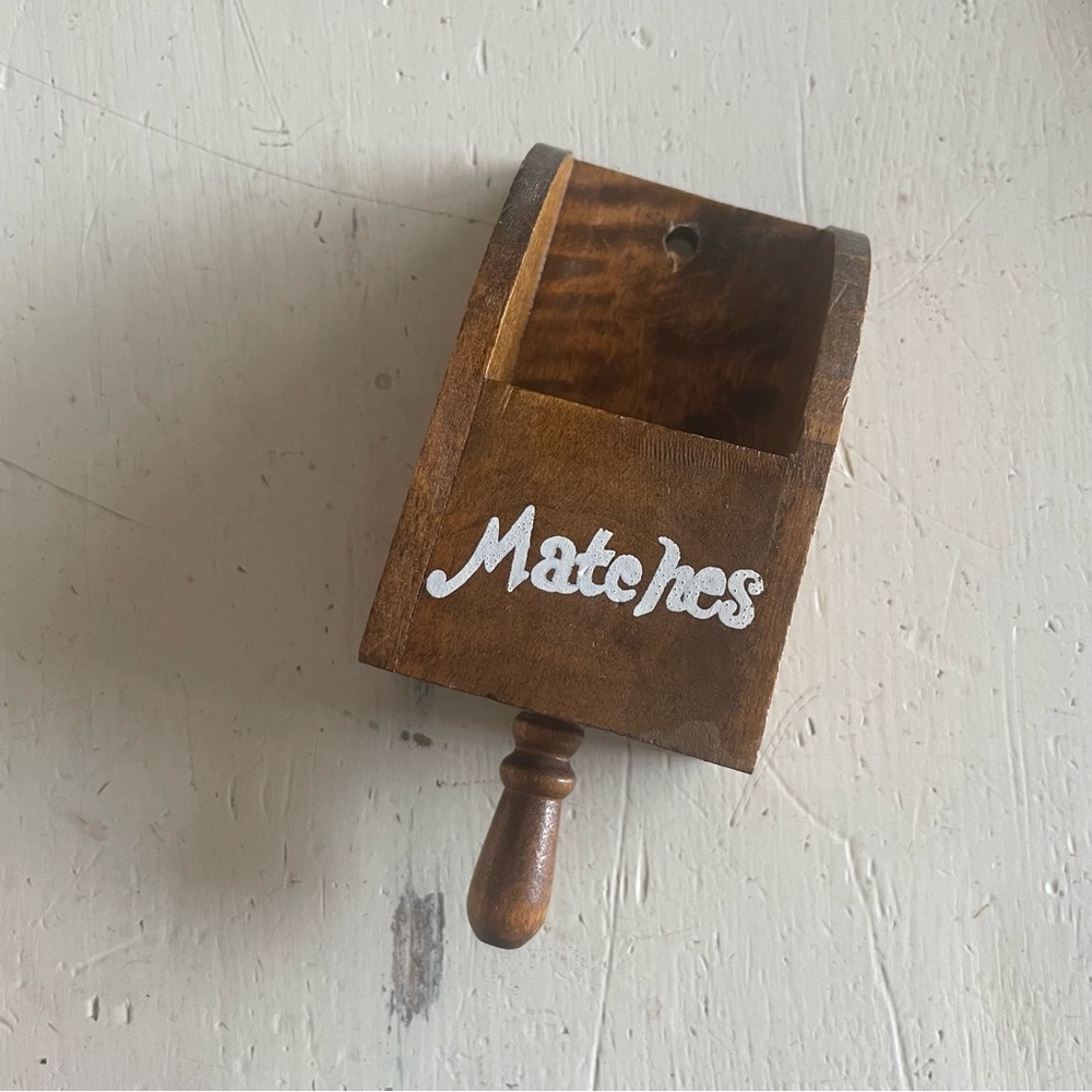 Vintage Wooden Match Stick Holder Enesco Fire Place Mantle Wall Art Cottage
